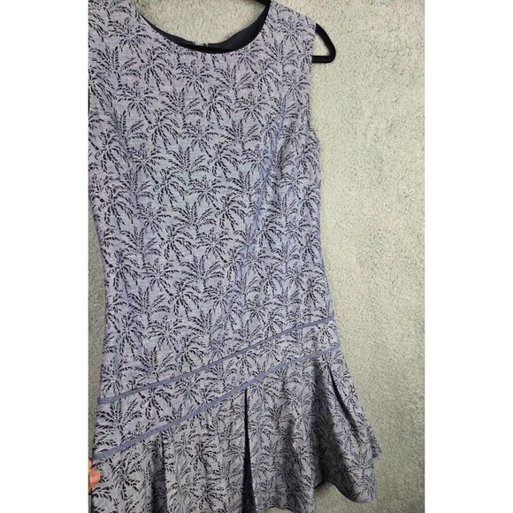 J Crew Drop Waist Dress Cotton Linen Blue Women 2 Ditsy Palm Tree Office Siren - Picture 3 of 10